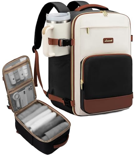 LOVEVOOK Ryanair Handgepäck 40x20x30, 24L Reiserucksack Damen, Handgepäck Rucksack Ryanair, Rucksack Damen, Reiserucksack Cabin Bag für Eurowings, Wizz Air, Urlaub Must Haves - Schwarz Beige Braun