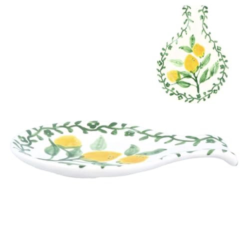 Lemon Pattern Cooking Spoon Plate, Stoneware Plate, Tea Spoon Rest, Lemon Ceramic Mediterranean Style Kitchen Accessory, Housewarming Gift, Country Cottage Kitchen Accessory