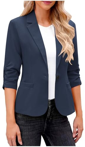 Dyhxuan Blazer Damen Elegant 3/4 Arm Blazer Jacke Casual Sportlich Reverskragen Anzug Vorne Offener Anzugjacke Trenchcoat Business Jacket fürs Büro