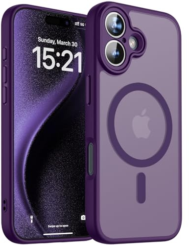Coque Magnétique pour iPhone 17 6,3 Pouces, Compatible avec MagSafe, Protection de l'objectif améliorée, Coque Mat Translucide Fine Antichoc, Violet Foncé