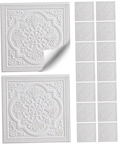Deckenfliesen zum Aufkleben, 16 Stück Deckenfliesen zum Abziehen und Aufkleben, 35, 6 x 35, 6 cm, florales Styropor, wasserdicht und dekorativ für die Wanddekoration zu Hause