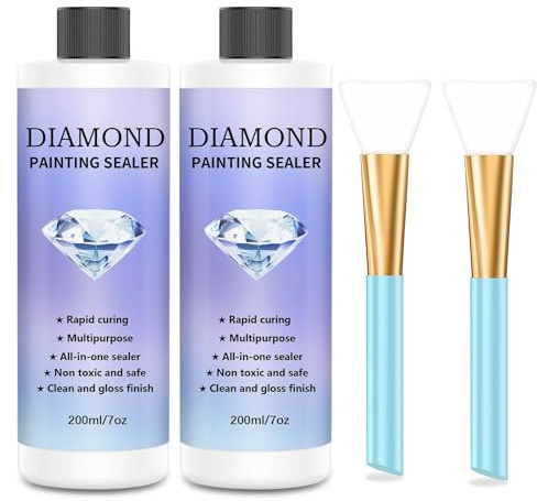 JATOK Diamond Painting Versiegelung, 2er-Set, 400 ml mit Pinsel | 2 Flaschen, insgesamt 400 ml; transparenter Kleber mit Pinsel für festen Halt, Glanz und Staubschutz