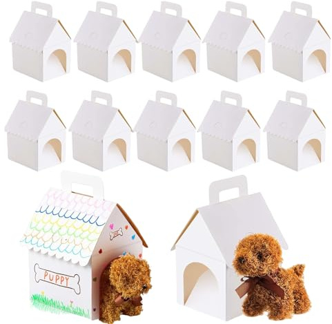 12PCS Süße leere Wohnung-Form-Schachtel，DIY Bastelset mit Tür und Griff, Klappbar, Tragbar, Weiß, Bastelkit zum Thema Hundeadoption, Für Geburtstage, Feiern, Hochzeiten, Dekoration & Basteln