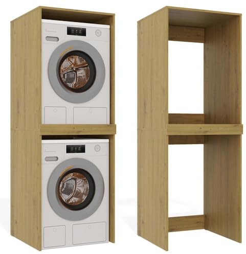 WHATSIZE ENTERPRISE Washing Machine & Tumble Dryer Stacking Cabinet | Tall Laundry Storage Unit for Bathroom & Utility Room | Space Saving Cupboard (Twin) | 64x64x180cm