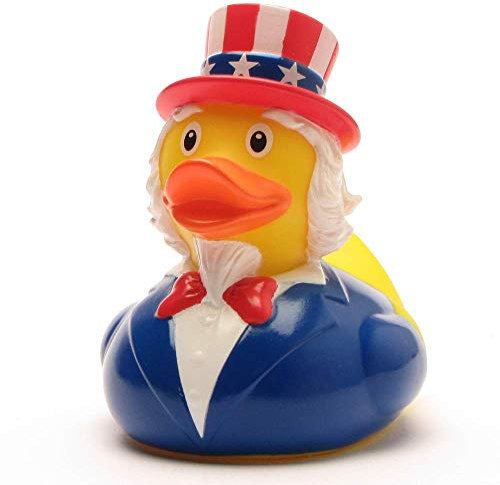 Uncle Sam Quietscheente I Badeente I L: 8,5 cm I inkl. Badeenten-Schlüsselanhänger im Set