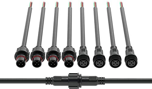 BTF-LIGHTING 5-poliger wasserdichter elektrischer Stecker 24AWG IP65 Stecker-Buchse 7,87in/20cm Verlängerungskabel für Innen/Außenbereich LED-Leuchtbänder/String 15mm Mutter Große Größe 5 Paare