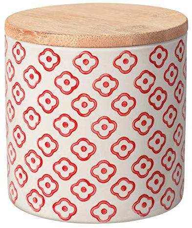 Bloomingville Dose Emma Aufbewahrung Behälter Topf Pott luftdicht Ø 10 x H 10 cm, rot, Keramik, Bambus, fasst ca. 400 ml