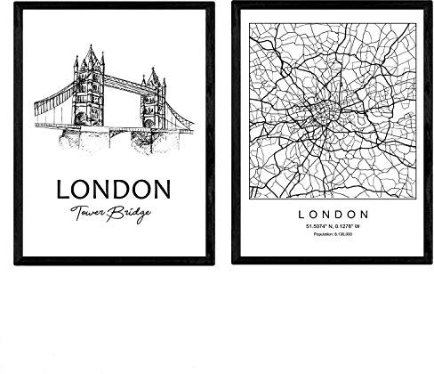 Nacnic Pack Poster London - Tower Bridge. Blätter mit Denkmälern von Städten. A3 Größe