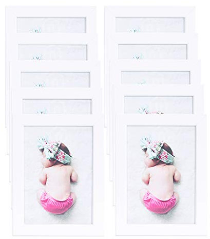 Muzilife Bilderrahmen 10er Set 13x18 cm Weiß, Fotorahmen aus MDF-Platte ohne Passepartout zum Stellen und Hängen - Ideal für Portrait/Galerie/Collagen