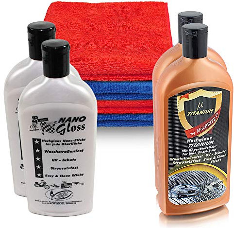 MS Point 2X 500ml MacBRITE Titanium und 2X Nano Gloss Auto Politur Hochglanz Lackversiegelung Lackpolitur inkl. 4 Mikrofasertüchern