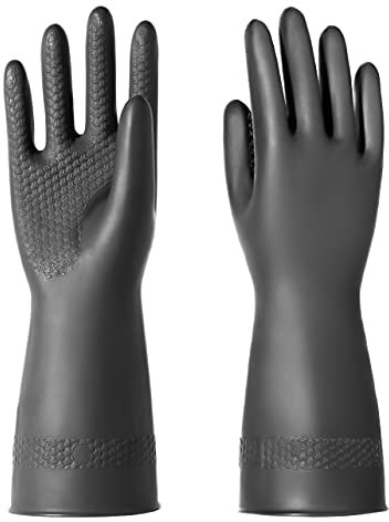 ROYAKI Chemical Resistant Gloves, Work Heavy Duty Industrial Rubber Gloves,12.2,Black 1 Pair Size Medium