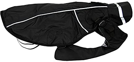 JEGGO Dry Dog, Regenmantel für Hunde, mit beidseitig zu öffnendem Reißverschluss, Wasser- und Winddicht, atmungsaktiv, mit Innenfutter zum Schutz vor Kälte (Schwarz, 36 cm)