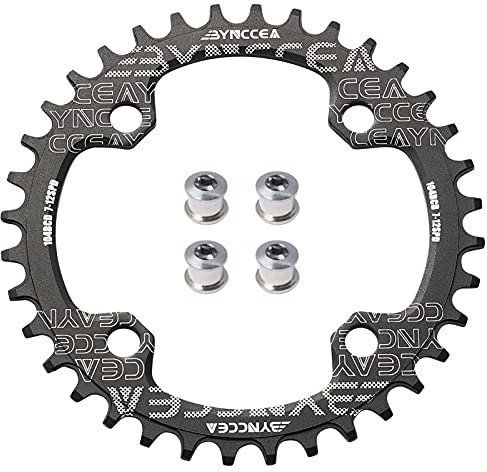 Bynccea Rundes Kettenblatt 104 BCD 32T 34T 36T 38T Schmaler, Breiter Einziger Kettenring mit 4 Stücke Kettenrad Schrauben 8 9 10 11 12 Speed für Rennräder, MTB BMX Fahrrad
