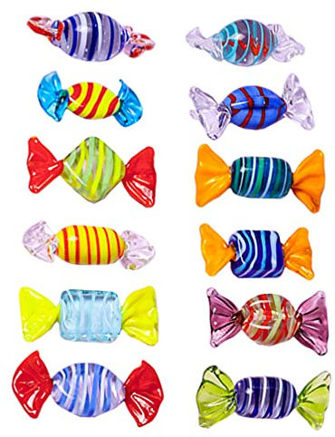 Toddmomy 12 Stück Vintage Murano Stil verschiedene Bonbons aus Glas Zuckerwaren Ornament für Weihnachten Festival Tischdekoration Scatter zufällige Stil