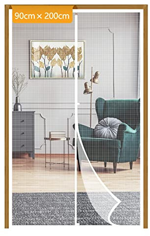 Yotache White Magnetic Screen Door Size 90 x 200 cm, Reinforced Polyester Heavy Duty for Home Apartment Door with Full Frame Hook&Loop Strip