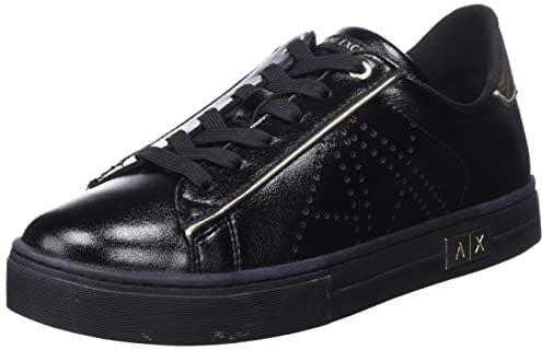 Armani Exchange Damen Mina with Perforated Side Logo Sneaker, Black+Light, 35 EU