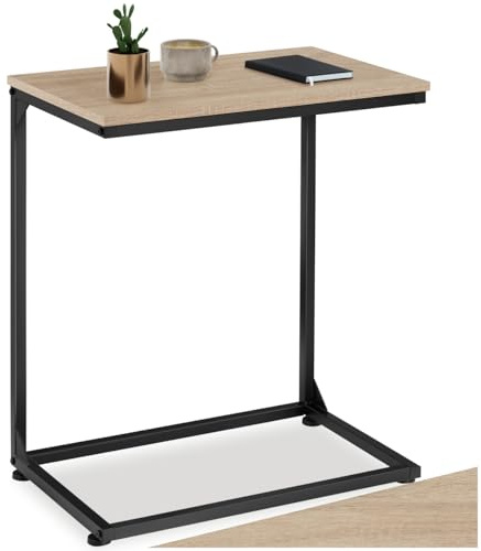 tectake® Beistelltisch Holz Metall, Wohnzimmertisch, Couchtisch C-Form, Laptoptisch für Couch, Betttisch, Sofatablett, Betttablett, Side Table, 55,5 x 35 x 67 cm - Industrial Holz hell, Eiche Sonoma
