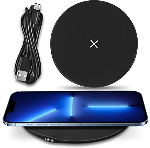 Qi Wireless Schnellladegerät kompatibel mit Apple iPhone 16 16e 15 Pro/Max Kabellose Ladestation 15W Induktiver Universal Charger, Farbe:Schwarz