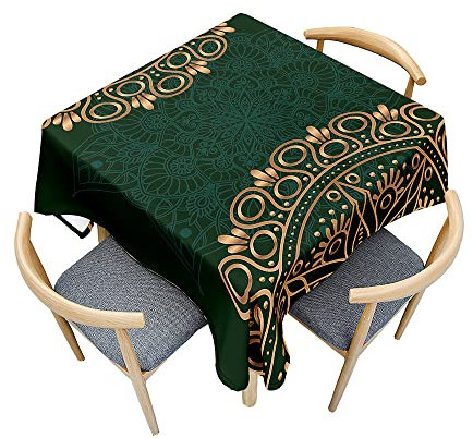 Odot Tischdecke Quadratisch Wasserdicht Polyester, Pflegeleicht Fleckschutz Abwaschbar 3D-Mandala-Druck Rechteckig Tischdecke für Home Küche Dekoration (dunkelgrün,60x60cm)