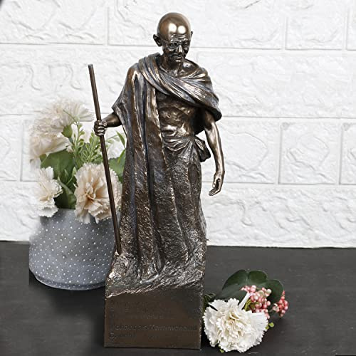 ARTVARKO Stehende Mohandas Karamchand Gandhi Ji Idol Polyresin Statue Skulptur in Premium Kaltguss Bronze Schaustück für Home Office Decor Geschenk 11,5