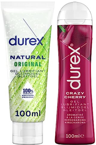 Durex - Lot de 2 Gels Lubrifiants Intimes - Crazy Cherry Comestible 100ml - Lubrifiant Naturel Original à base d'eau 100 ml