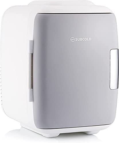 Subcold Classic4 Mini Fridge - Cooler & Warmer | 4 Litre/6 Cans | AC+USB | Portable Small Fridge for Skincare, Bedroom, Dorm, Car, Caravan (White/Grey) (Renewed)