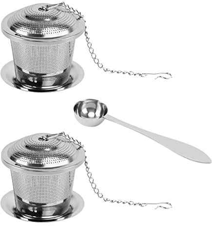 Intirilife 5-teiliges Teeset mit Aufgussvorrichtungen und Löffel aus Edelstahl in Silber - 5 x 5 x 10 cm - Für köstlichen Tee ob Zuhause oder auf Reisen