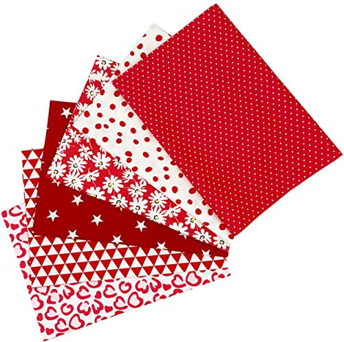 Jukway 6 Stück Baumwollstoff Meterware 50 x 50 cm Patchwork Stoffe zum Nähen Quilten DIY Dekoration Basteln Handwerken, Reine Baumwolle Stoff bedruckte Mustern Stoffpakete (Rot)