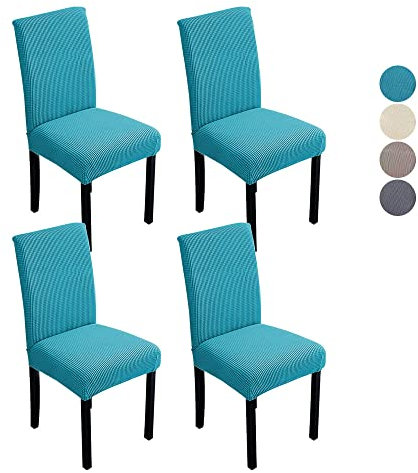 Stuhlhussen 4er Set Stretch, Universal Stuhlbezug für Esszimmerstühle, Moderne Stuhlüberzug Elastische Waschbarer für Esszimmer Hotel Zeremonie Bankett Küche Restaurant Hochzeit Partys Deko (Emerald)