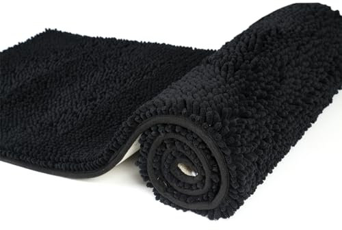 FAEFTY Badezimmerteppich rutschfest Waschbar 150×50 cm, Badteppich Schwarze Groß Saugfähig Badematte für Badezimmer Schlafgemach Küche