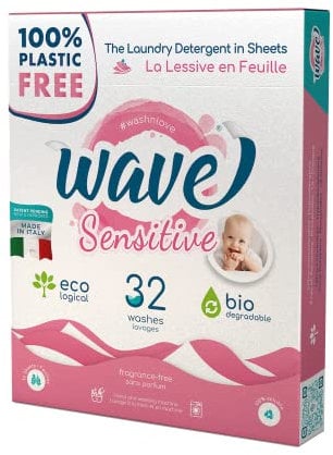 Wave Washing Sensitive - Il Detersivo in Fogli - 100% PLASTIC FREE - 32 lavaggi - Made in Italy - Ecologico - Biodegradabile - Compostabile…