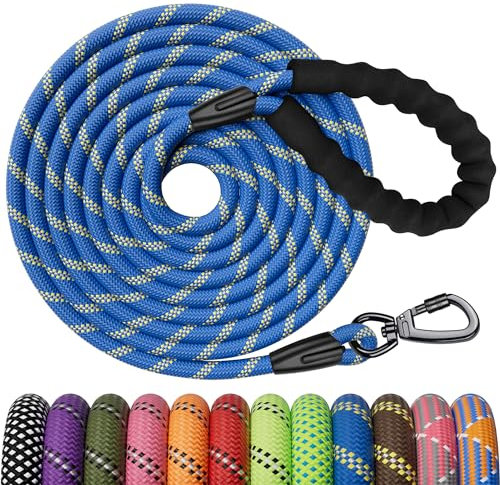 Kdsvakd Rope Dog Lead, Strong Dog Lead With Swivel Lockable Hook And Soft Padded Handle, Durable Dog Leash For Puppy, Small, Medium, Large Dog Camping Walking (Blue, 50ft)