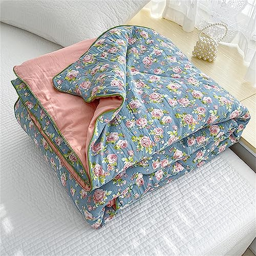 Surwin Tagesdecke Bettüberwurf Pastoral Floral Druck mit Einfarbig Reversibel Steppdecke Weich Bequem Atmungsaktiv Sommer Quilt Doppelbett Einzelbett Decke Sofaüberwurf (Retro-Rose,150x200cm)