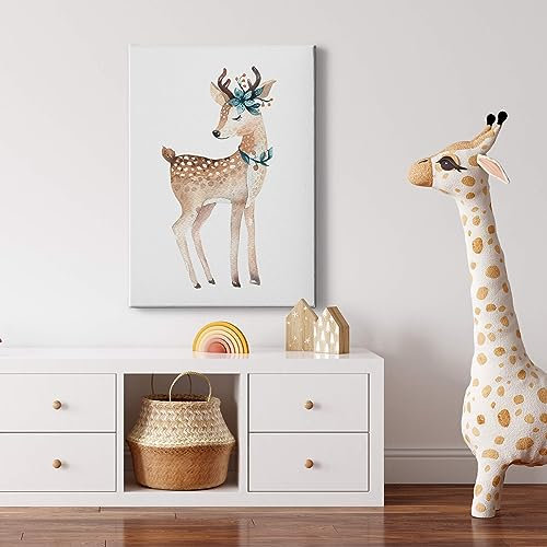 A.S. Création Leinwandbild Kinderzimmer Tiere Reh - Kunstdruck braun beige - 50x70 cm Hochformat - moderne Wanddekoration Schlafzimmer Wohnzimmer Küche - Bild auf Keilrahmen