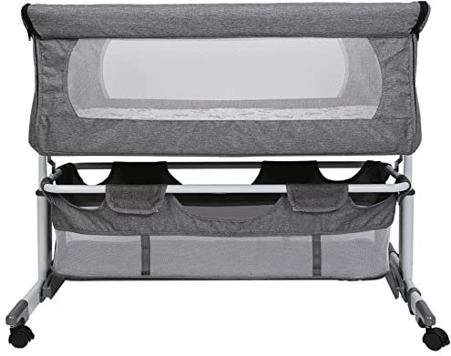 Berceau Cododo pour Bébé, Hauteur Réglable, Lit Cododo de Bébé avec Matelas Moelleux et Moustiquaire 4 Roues, pour Les Bébés de 1 à 36 Mois (92 * 58 * 70-90cm (Blanc cassé))