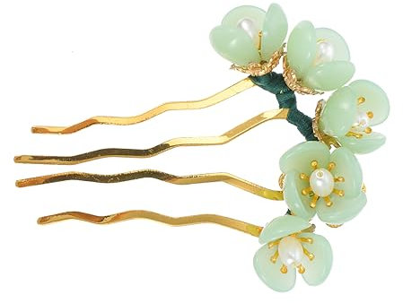 DOITOOL 1 Pièce épingle à Cheveux Jade Classique Avec Fleur Accessoire élégant Pour Cheveux Décoration Raffinée Pour Soirées Et Mariages Baguette Japonaise