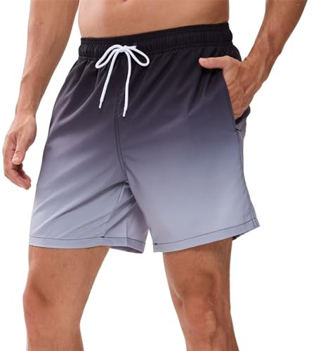 Vorvowry Costume Uomo Mare Calzoncini Asciugatura Rapida Costumi da Bagno Impermeabile Boxer con Tasca Estivi Pantaloncini Uomo Colore Sfumatore per Nuoto Corsa Fitness L Nero Grigio