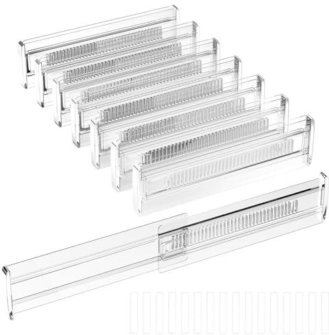 Lectorias Juego de 8 Separadores de Cajones Ajustable, Divisorias para Gavetas Cocina, Transparente Drawer Organizer, Separador Armario de PláStico, Para CóModa, BañO, Dormitorio, Oficina, Cocina
