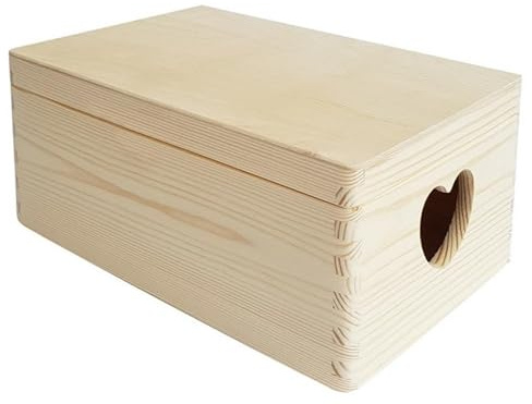 Holzfee Holzkiste 30 x 20 cm Deckel mit Aufbewahrungsbox Allzweckkiste Holz Kiste Holzbox Griffe Herzform