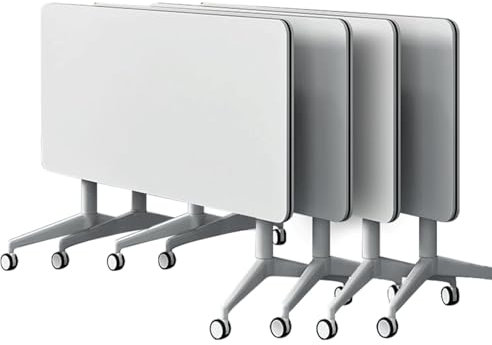 TOTLAC Konferenztisch, Moderner Weißer Büro-Klapptisch mit Klappdeckel, Mobiler Schulungstisch, 120cmT x 60cmB x 75cmH Der Abgerundete Tisch mit Rollen ist Praktisch und Schnell für Büro (4)