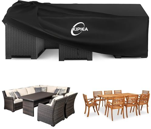 Kipiea Garden Furniture Covers Waterproof, Outdoor Patio Furniture Covers Windproof, Heavy Duty 420D Oxford Fabric Rattan Furniture Cover for Table and Chairs No Tears, Anti UV - 250 x 210 x 90cm