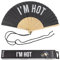 Fisura - Original Handheld Folding Fan with message in english. Funny wooden fan. Original holding Hand Fans. Birthday Gifts Wedding Party Decoration (Hot, black) (I'm hot, black)