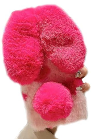 Rabbit Case for iPhone 7 Plus/iPhone 8 Plus [ Fluffy Rabbit ] Soft and Comfortable Plush cover Fun Cartoon and Lovely Character Shockproof Cases for iPhone 7 Plus/iPhone 8 Plus - Rose Heart