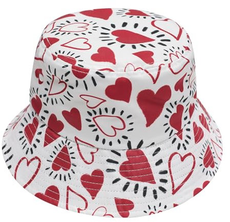 ZLYC Männer Frauen Sommer Fischerhüte Obst Hut, Weiße Herzen, One Size