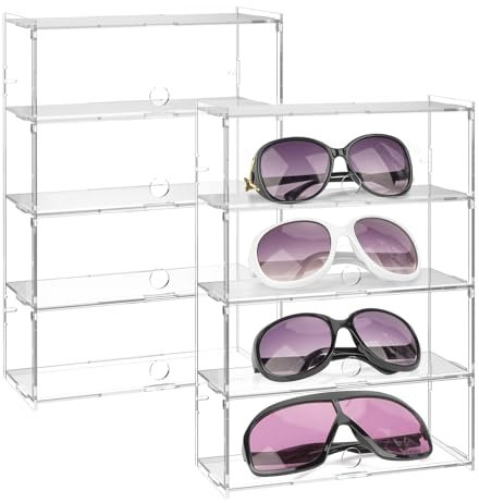 2 Pack Acrylic Sunglasses Organizer for Extra Large Sunglasses, Glasses Holder Sunglass Display Stand with 4 Drawers, Sun Glasses Storage Organizer Compatible with Gucci GG0876S GG0875S BB0201S