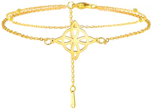 Dreamtimes Chevilles Chaine de Pieds Femme Nœud de Sorcière Acier Inoxydable Double Chaine de Pieds Bracelet de cheville Boho style plage Bijoux Wiccan