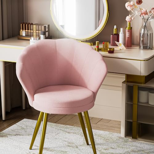 Wohenster Poltroncina Camera da Letto in Velluto Rosa, Sedia Sala da Pranzo con Braccioli Gambe in Metallo, Poltrona Imbottite Moderne per Soggiorno/caffè/Vanità/Salotto, forma di fiore rosa, 1pezzo