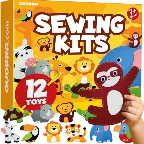 Quokka Bastelset für Kinder ab 7-8 Jahren - 12 Safaritiere Nähsets Basic | DIY-Set mit Nadel und Faden für Anfänger - Filztiere Nähen ab 7-10 Jahren