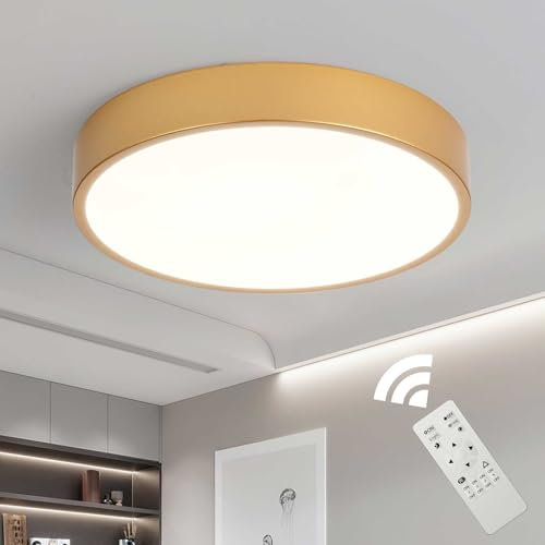 Schindora Gold LED Deckenleuchte,Ø40cm Metall 30W Küche Deckenlampe LED Mit Kontrolle Dimmbar LED Lampe Runden Wohnzimmerlampe Für Büro Schlafzimmer