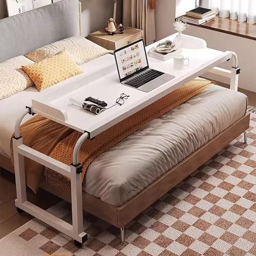 Bedtable Mobile Bedside Table With Wheels,Mobile Desk With Adjustable Height Food Tray Desk Rolling Medical Table Overbed Table Tray Sofa Side Bed Laptop Cart Height Adjustable Computer Desk